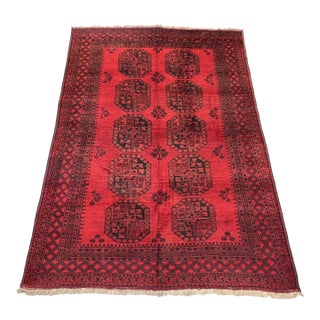 Vintage Afghan Khal Mohammad Aina Gul Bokhara Tribal Rug - 7'6" X 5'7" For Sale