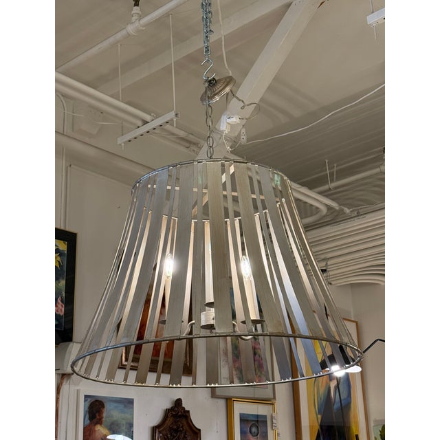 Modern Late 20th Century Rustic Industrial Lattice Drum Chandelier For Sale - Image 3 of 12