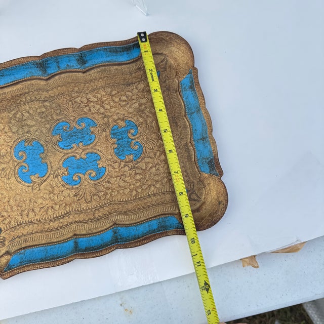Rustic European Florentine Tray With Blue Accents For Sale - Image 3 of 6