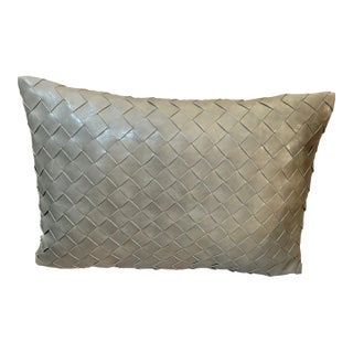 2000s Frye Gray Faux Leather Weaved Decorative Lumbar Pillow For Sale