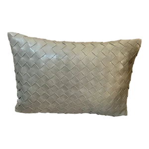 2000s Frye Gray Faux Leather Weaved Decorative Lumbar Pillow
