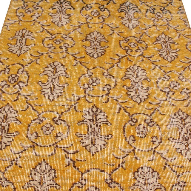 Vintage Mid Century Yellow Wool Runner With Black White Accents For Sale - Image 4 of 7