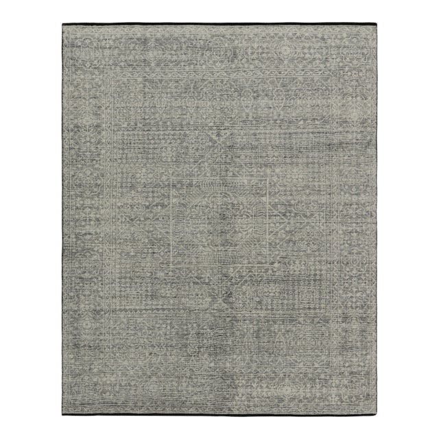 Rug & Kilim’s Mamluk Style Rug with Geometric Floral Patterns in Gray and White - 14x20 For Sale