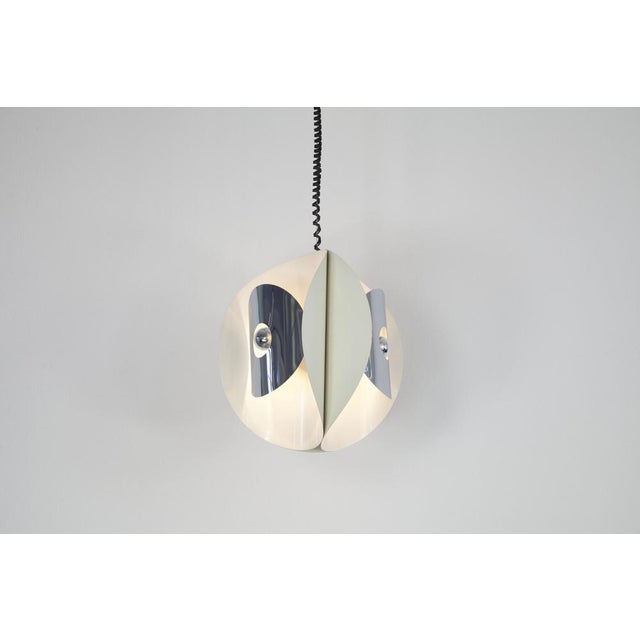 Italian Space Age Hanging Lamp with White Painted, Metal & Chrome Shields, 1970s For Sale - Image 17 of 18