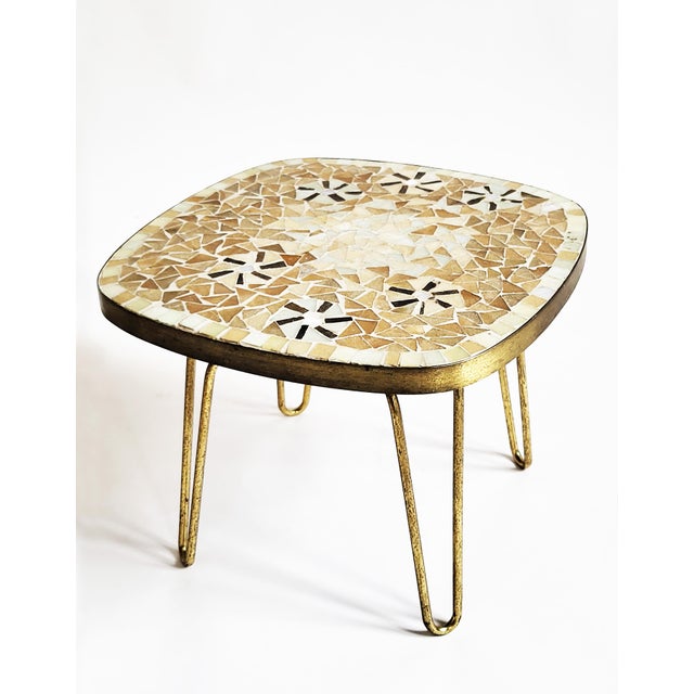 Mid-Century Modern Mosaic and Brass Side Table with Hair Pin Legs by Ilse Möbel, 1950s For Sale - Image 10 of 10