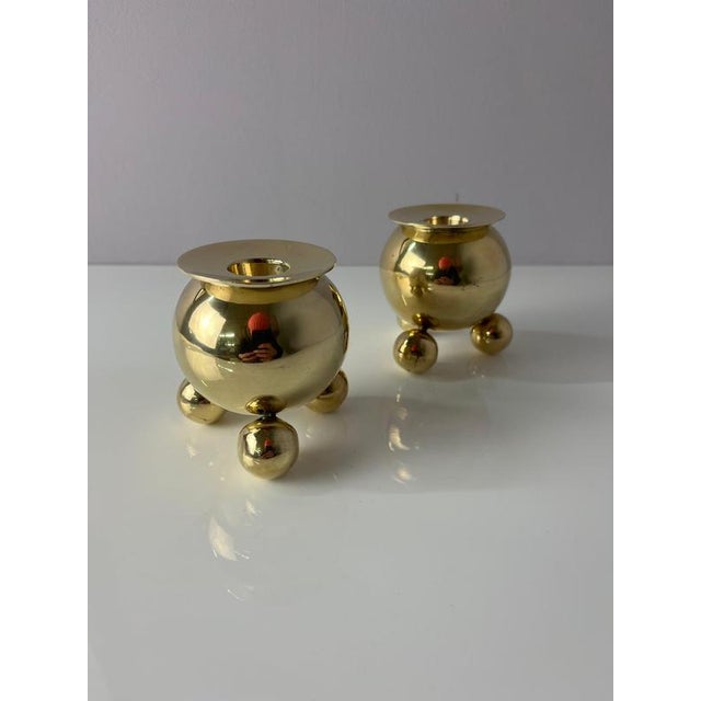 Spherical Brass Candlesticks from Gusums Bruk, Set of 2 For Sale - Image 11 of 11