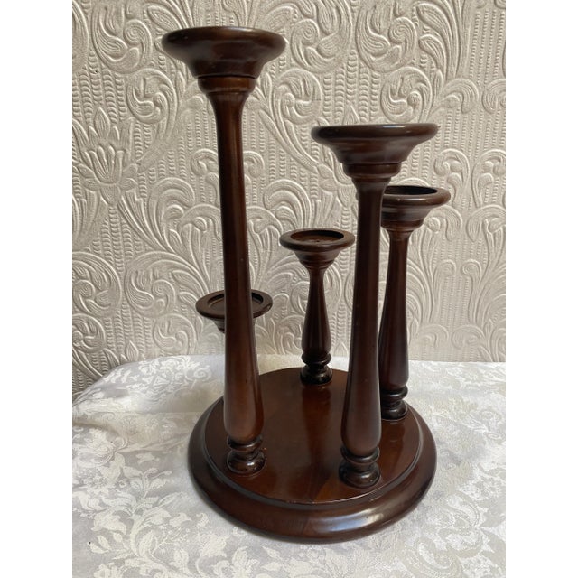 1960s Vintage Mid Century Teak 5 Graduated Tiers Candleholder For Sale - Image 5 of 8