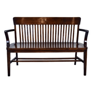 Antique Solid Dark Birch Lawyer's Bench, Newly Refinished For Sale