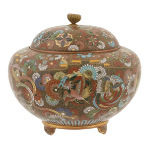 Japanese Cloisonne Enamel Covered Jar Meiji Period Phoenix Design