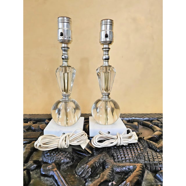1960s Vintage Mid-Century Lucite and Marble Table Lamps With Shades - a Pair For Sale - Image 5 of 12