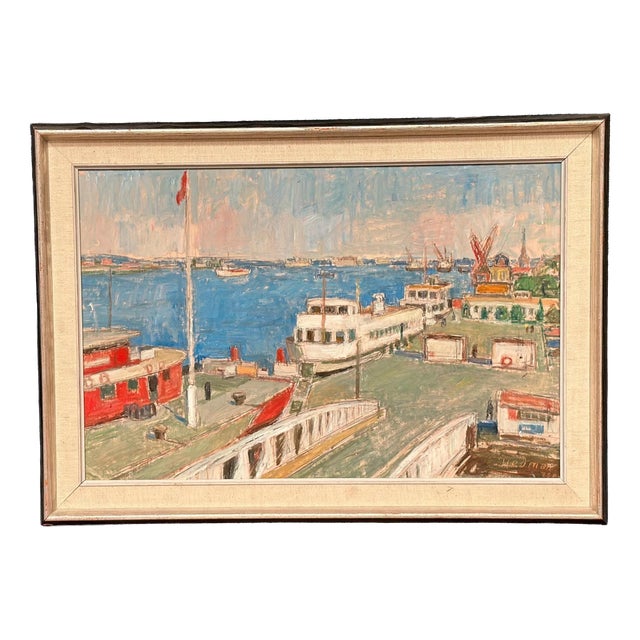 John Hedman, Malmö Harbour, 1960s, Oil Painting on Canvas, Framed For Sale