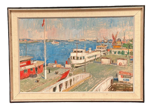 John Hedman, Malmö Harbour, 1960s, Oil Painting on Canvas, Framed