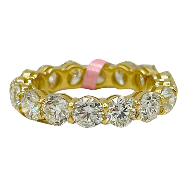 Gia Round Diamond Eternity Band Ring in 18k Yellow Gold Size 7 For Sale