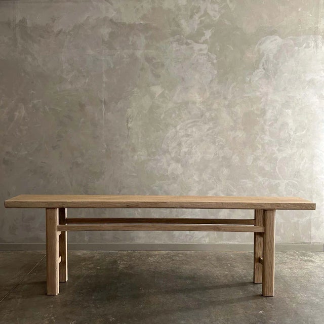 Mid-Century Modern Custom Made Long Elm Wood Console Table 108" For Sale - Image 3 of 8