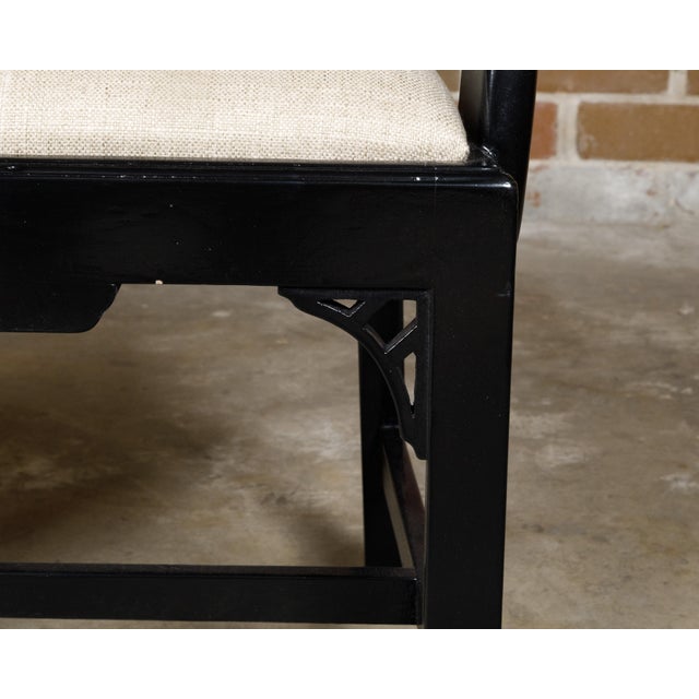Pair of English Chinese Chippendale Style Black Lacquered Armchairs, circa 1950 For Sale - Image 9 of 12