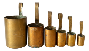 Large Vintage Indian Brass Merchant Measuring Set by Hakamchand Poona, 1890s, Set of 6