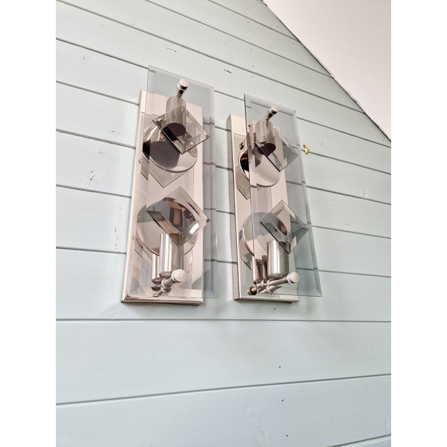 Wall Lights in Chromed Metal and Smoked Glass, 1970, Set of 2 For Sale - Image 10 of 15