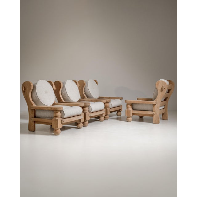 Pair of Brutalist Oak Upholstered Armchairs, Antique, France, Circa 1970 For Sale - Image 9 of 14
