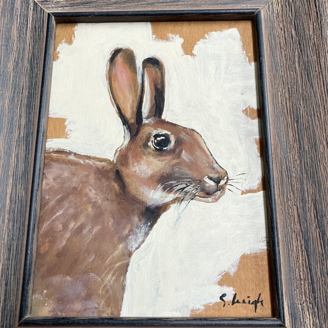 Approximately 5.5 x 7.5 painting on Masonite signed bottom right Overall size with distressed wood frame is 9 x 11