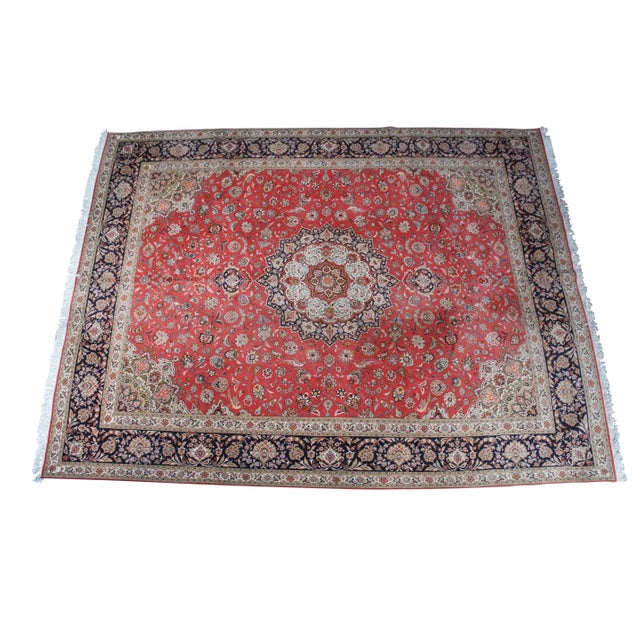 Traditional Mid 20th Century Very Fine Silk & Wool Floral All Over Red Medallion Birds Area Rug Carpet 13' X 10' For Sale - Image 3 of 12