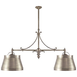 Chapman & Myers for Visual Comfort Signature Sloane Double Shop Pendant in Antique Nickel with Antique Nickel Shades For Sale