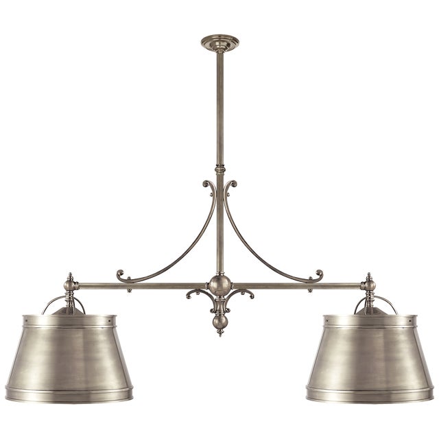 Chapman & Myers for Visual Comfort Signature Sloane Double Shop Pendant in Antique Nickel with Antique Nickel Shades For Sale