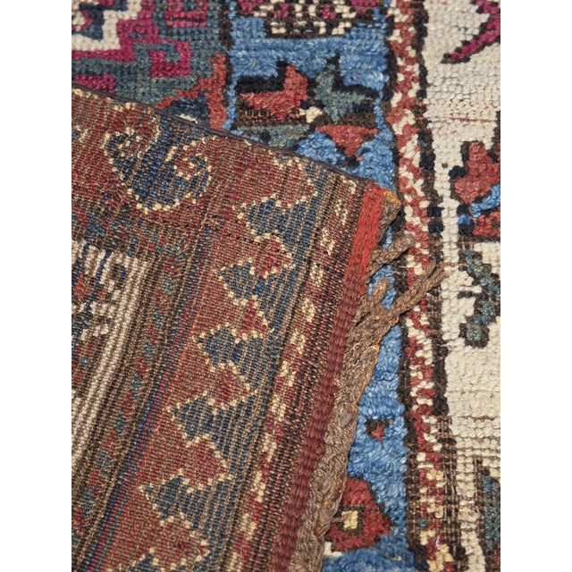 Textile Antique Caucasian Kazak Wool Rug in Brick Red, Indigo Blue & Ivor For Sale - Image 7 of 7