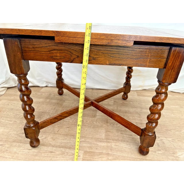 Antique Expanding Pub Kitchen Table Barley Twist Legs English Tiger Oak For Sale - Image 12 of 13
