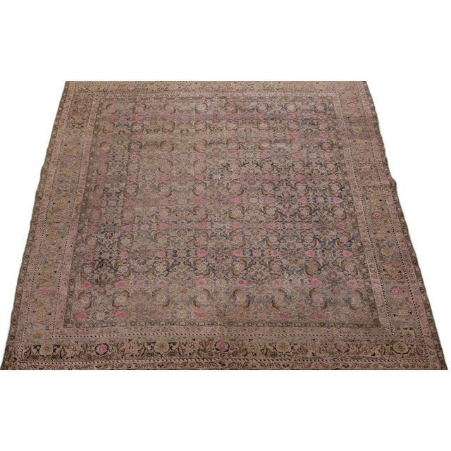 Beautiful antique Bidjar hand-knotted wool rug with a gray color field. This Persian rug has tan and pink accents in a...