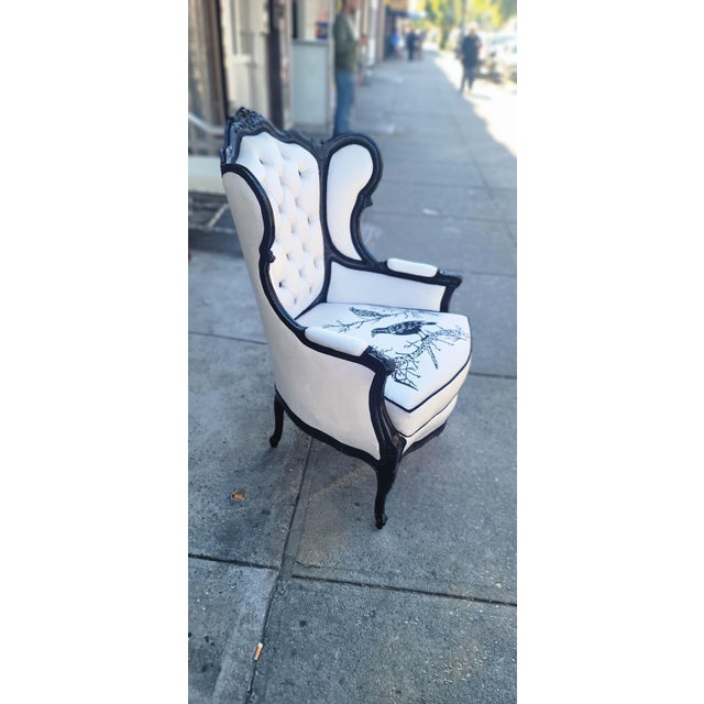 Gothic 1990s Gothic Raven Crow White Velvet and Embroidery Armchair For Sale - Image 3 of 5