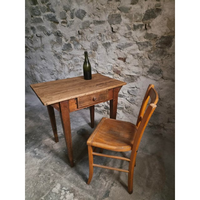 Brown Antique French Worktable and Bistro Chair, 1900s and 1950, Set of 2 For Sale - Image 8 of 18