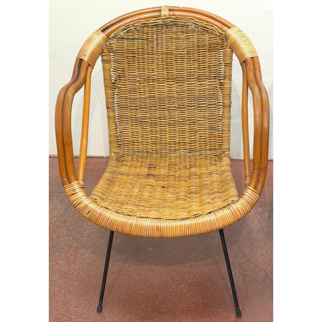 Wood Pair of Italian Bamboo and Rattan Club Chairs Attributed to Franco Albini, Italy For Sale - Image 7 of 12