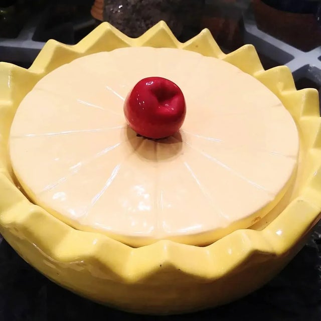 Vintage 1977 Mid Century Modern Ceramic Large Grapefruit Covered Bowl With Cherry For Sale - Image 4 of 6