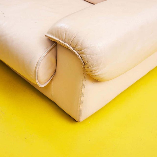 Animal Skin Vintage Cream Leather Sofa For Sale - Image 7 of 15