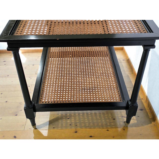 Vintage British Colonial Style Two-Tier Caned Coffee Table For Sale - Image 4 of 13