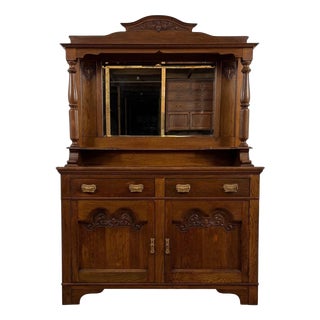 20th Century English Oak Mirror-Back Sideboard For Sale