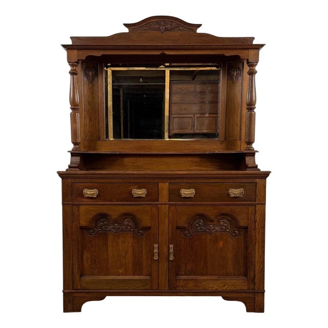 20th Century English Oak Mirror-Back Sideboard For Sale