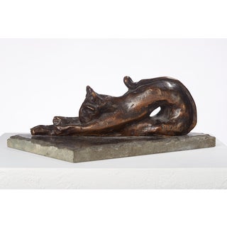 Dominik Albinski, Polish Modernist Stretching CAT Bronze Expressionist Art Sculpture For Sale