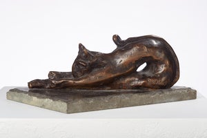 Dominik Albinski, Polish Modernist Stretching CAT Bronze Expressionist Art Sculpture