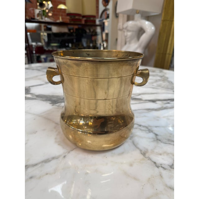 Metal 1970s Brass Champagne Bucket / Wine Cooler With Ring Handles For Sale - Image 7 of 7