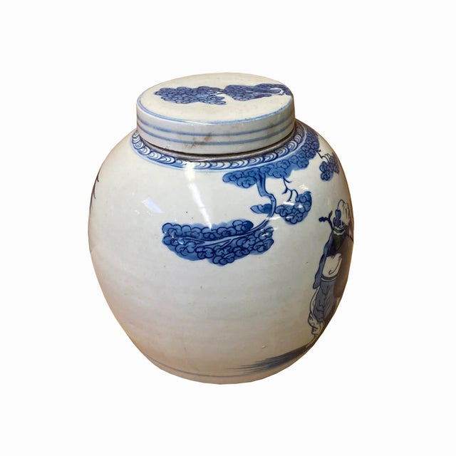 This is a handmade Chinese accent decorative piece of blue and white porcelain ginger jar. It has variations in color and...