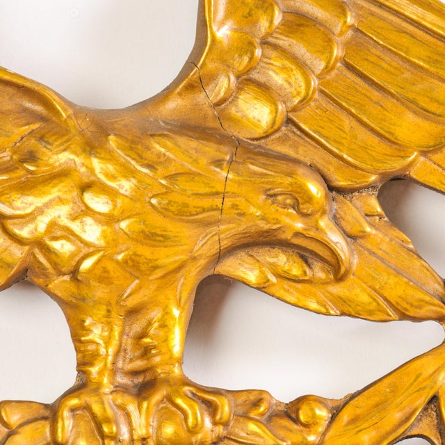 1920s Large Antique Federal Eagle Convex Mirror Giltwood Bullseye Butler Mirror Circa 1920s For Sale - Image 5 of 14
