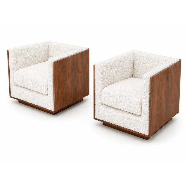 2010s The Lugo Walnut Paneled Swivel Lounge Chairs, a Pair For Sale - Image 5 of 6
