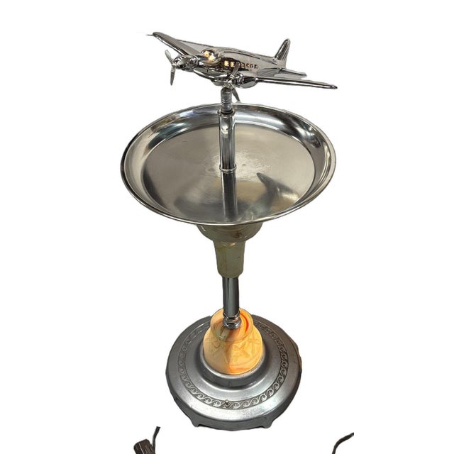 Art Deco 1930s Streamline Art Deco Airplane Chrome Drink Glass Top Side Table W/ Light Up Base For Sale - Image 3 of 10