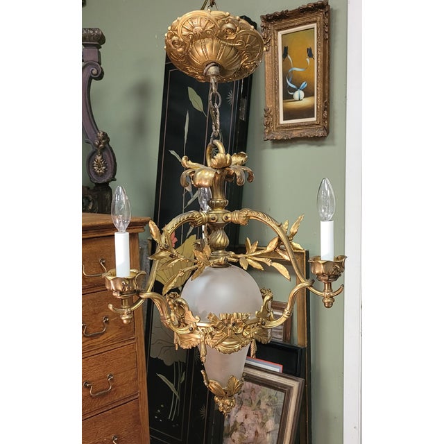 Antique French Gilt Bronze & Glass Small Chandelier For Sale - Image 11 of 12