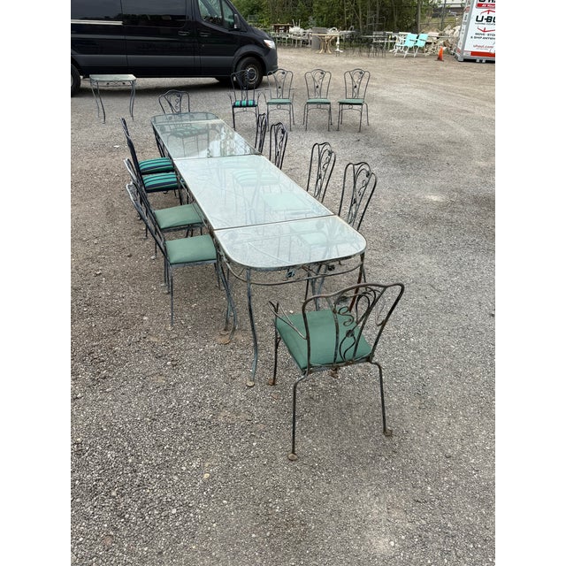 Blue Massive Salterini Wrought Iron Glass Patio Dining Set For Sale - Image 8 of 11