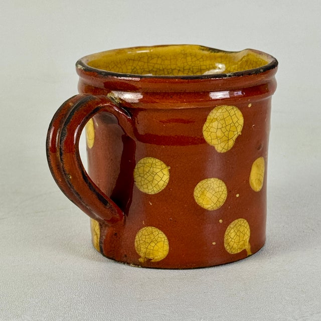 Antique 19th Century French Hand Painted Polkadot Pitcher in Caramel Brown, 4" H For Sale - Image 4 of 9