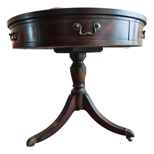Luxury Baker Furniture Regency Mahogany Drum Table With Brass Casters For Sale