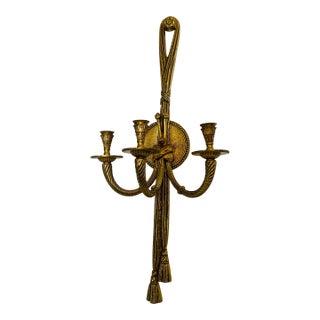 Late 20th Century 3 Light Brass Empire Sconce Made in Spain From the Foundry l.A. For Sale
