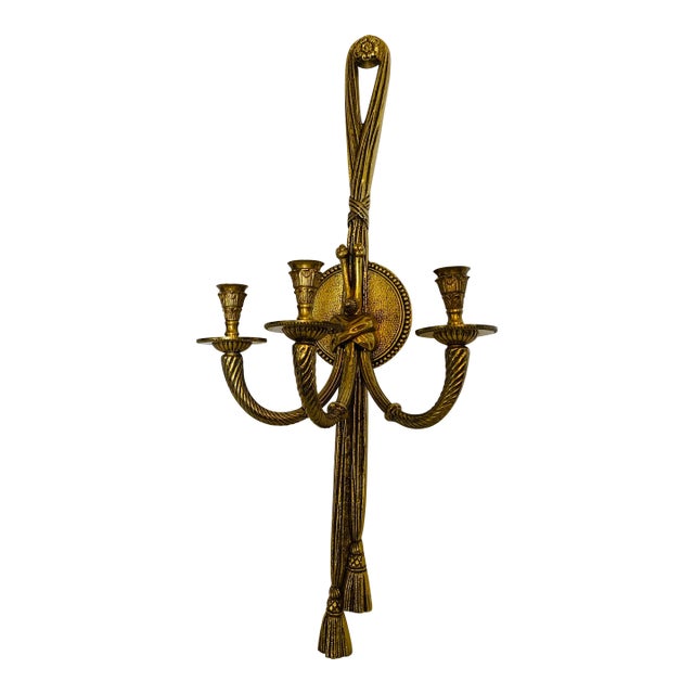 Late 20th Century 3 Light Brass Empire Sconce Made in Spain From the Foundry l.A. For Sale